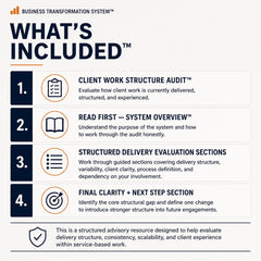 Client Work Structure Audit™ | Coaching Business System | Client Delivery Evaluation Tool | Consultant & Service Provider Resource | BTS™